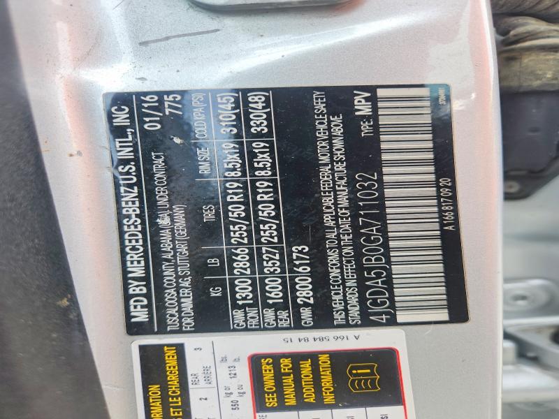 57888656 :رقم المزاد ، 4JGDA5JB0GA711032 vin ، 2016 Mercedes-benz Gle مزاد بيع