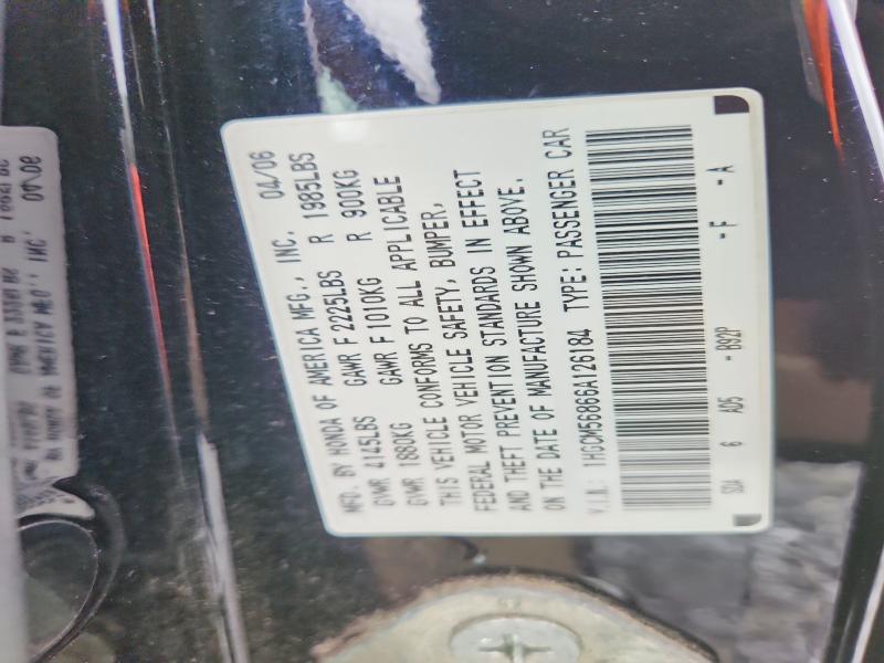 2006 Honda Civic მანქანა იყიდება აუქციონზე, vin: 1HGCM56866A126184, აუქციონის ნომერი: 55017226
