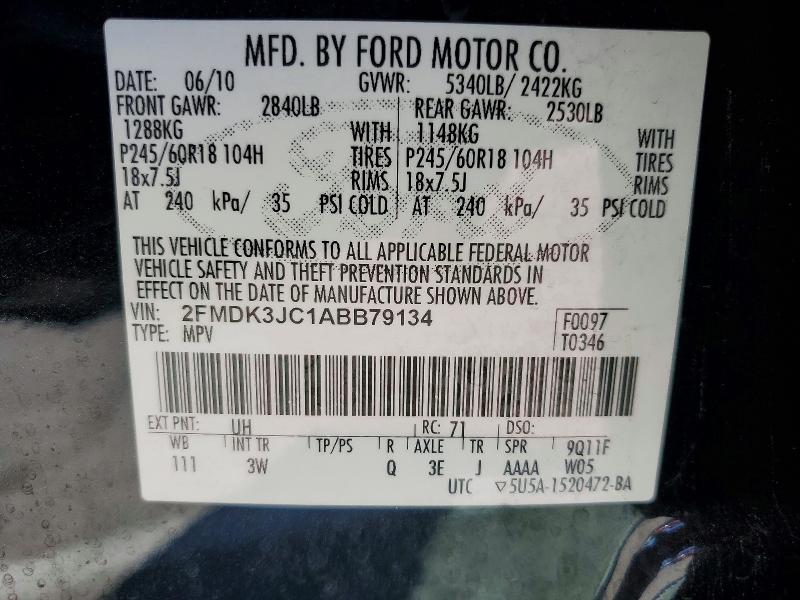 56700516 :رقم المزاد ، 2FMDK3JC1ABB79134 vin ، 2010 Ford Edge مزاد بيع