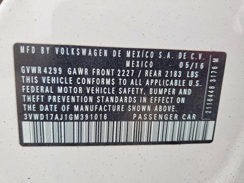 Aukcja sprzedaży 2016 Volkswagen Jetta, vin: 3VWD17AJ1GM391016, numer aukcji: 55537056