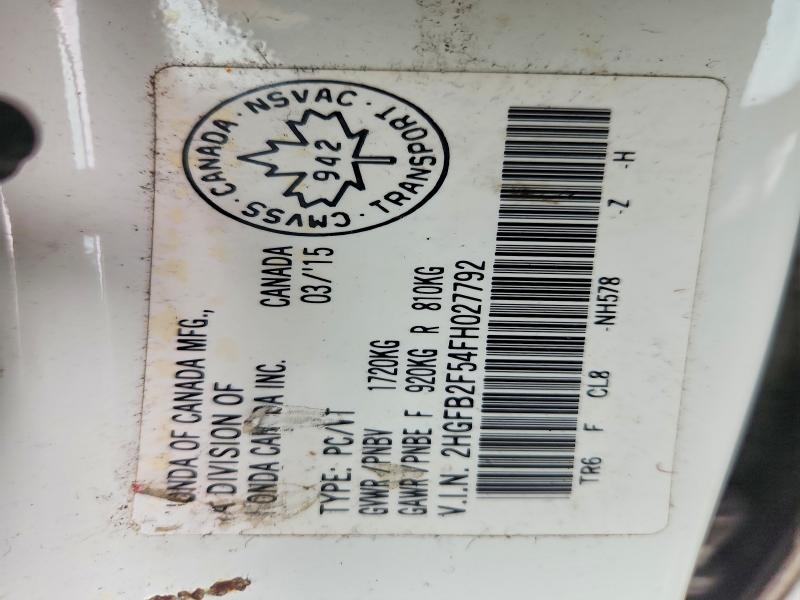 55174246 :رقم المزاد ، 2HGFB2F54FH027792 vin ، 2015 Honda Civic مزاد بيع