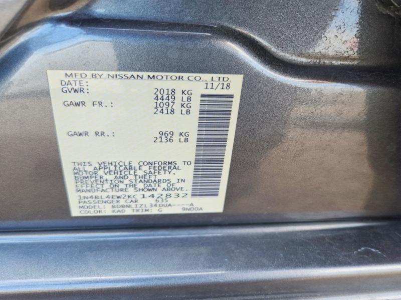 Продажа на аукционе авто 2019 Nissan Altima, vin: 1N4BL4EW2KC142832, номер лота: 59056866