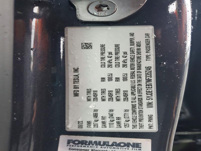 Aukcja sprzedaży 2022 Tesla Model 3, vin: 5YJ3E1EB7NF335246, numer aukcji: 56841956