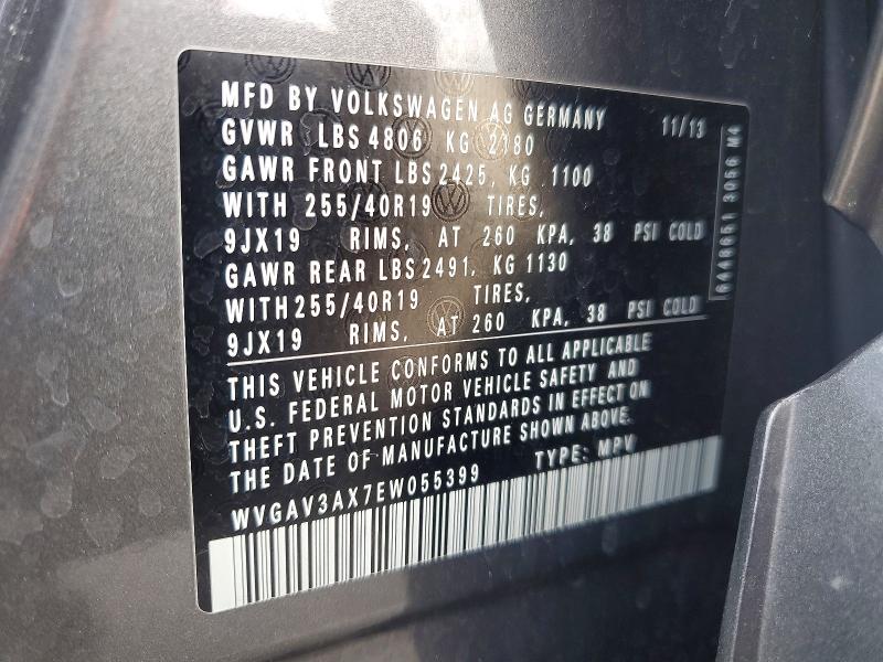 2014 Volkswagen Tiguan მანქანა იყიდება აუქციონზე, vin: WVGAV3AX7EW055399, აუქციონის ნომერი: 56173586