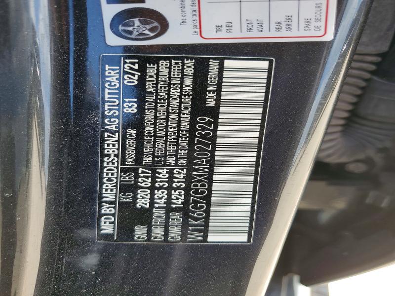 2021 Mercedes-benz S მანქანა იყიდება აუქციონზე, vin: W1K6G7GBXMA027329, აუქციონის ნომერი: 57569886