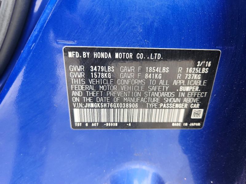Aukcja sprzedaży 2016 Honda Fit, vin: JHMGK5H76GX038906, numer aukcji: 57540196
