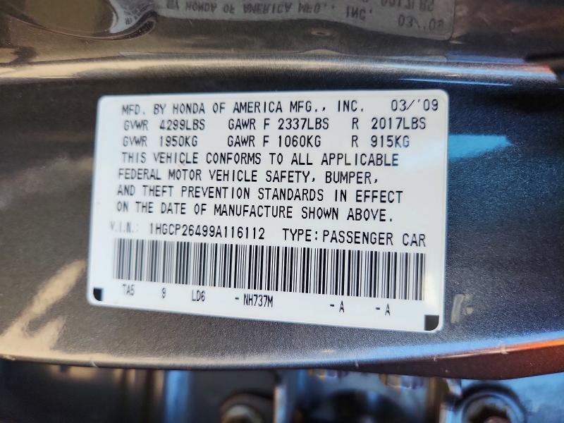 57390046 :رقم المزاد ، 1HGCP26499A116112 vin ، 2009 Honda Accord مزاد بيع