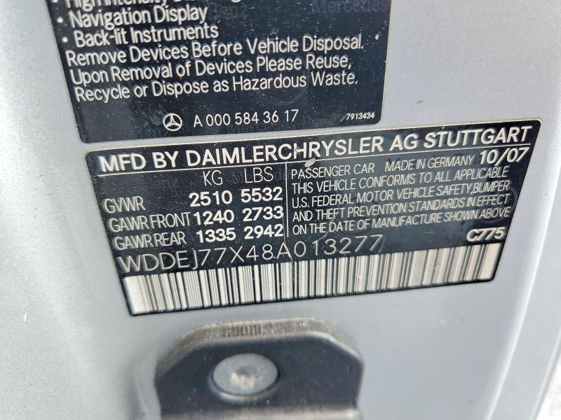 2008 Mercedes-benz Cl მანქანა იყიდება აუქციონზე, vin: WDDEJ77X48A013277, აუქციონის ნომერი: 58357856