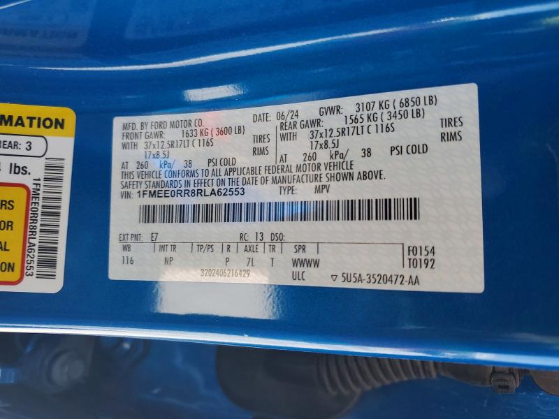 2024 Ford Bronco მანქანა იყიდება აუქციონზე, vin: 1FMEE0RR8RLA62553, აუქციონის ნომერი: 56698046