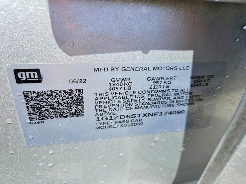 2022 Chevrolet Malibu მანქანა იყიდება აუქციონზე, vin: 1G1ZD5STXNF174090, აუქციონის ნომერი: 58250046