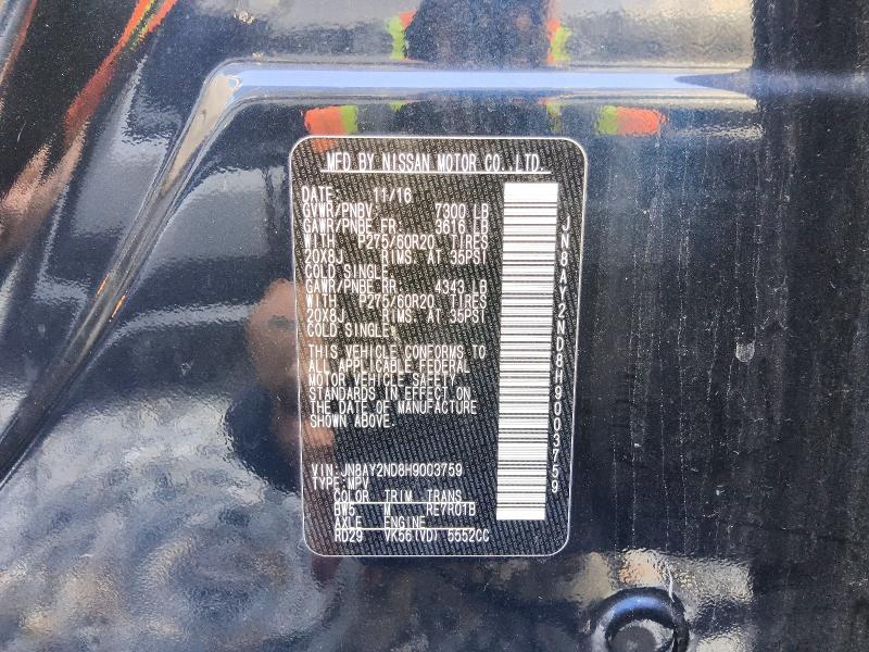 Продажа на аукционе авто 2017 Nissan Armada, vin: JN8AY2ND8H9003759, номер лота: 58565556