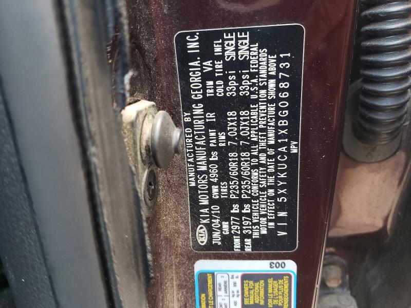 Aukcja sprzedaży 2011 Kia Sorento, vin: 5XYKUCA1XBG068731, numer aukcji: 57555236