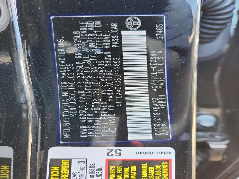 58153866 :رقم المزاد ، 4T1DAACK3SU122893 vin ، 2025 Toyota Camry مزاد بيع