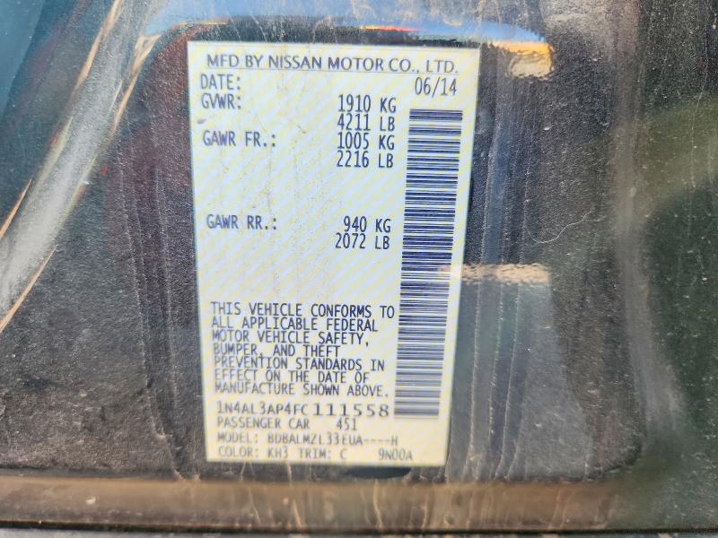 58536396 :رقم المزاد ، 1N4AL3AP4FC111558 vin ، 2015 Nissan Altima مزاد بيع