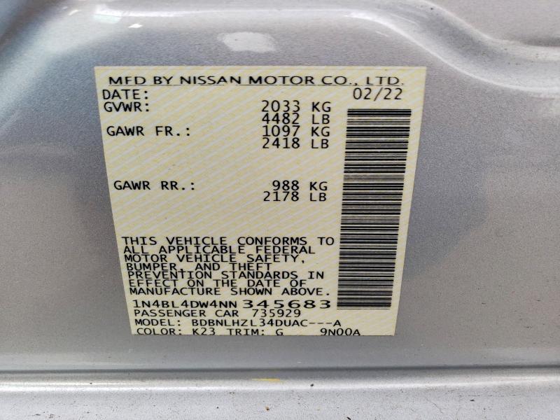 Продаж на аукціоні авто 2022 Nissan Altima, vin: 1N4BL4DW4NN345683, номер лоту: 56602596