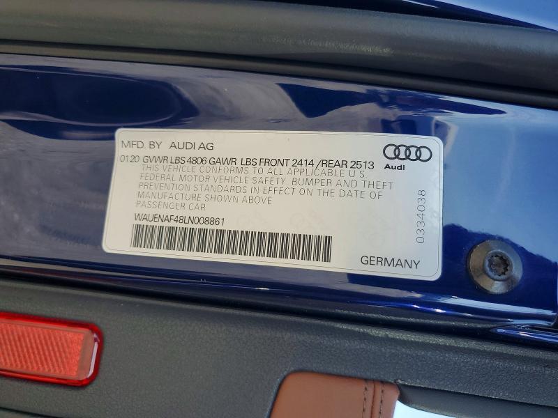 2020 Audi A4 მანქანა იყიდება აუქციონზე, vin: WAUENAF48LN008861, აუქციონის ნომერი: 57153036