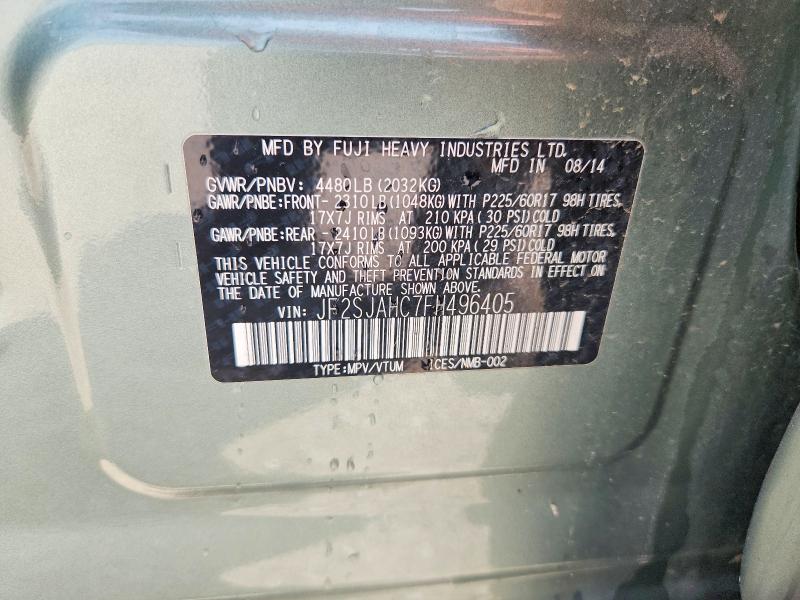 54554296 :رقم المزاد ، JF2SJAHC7FH496405 vin ، 2015 Subaru Forester مزاد بيع