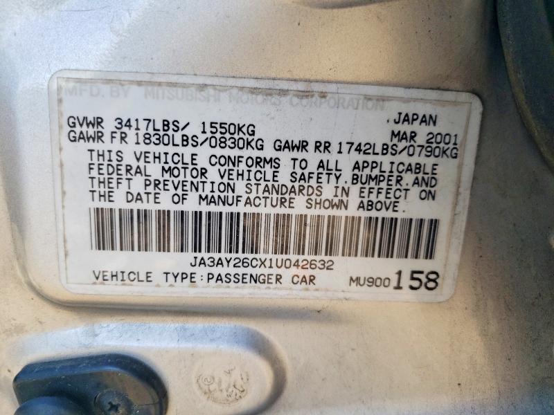 Aukcja sprzedaży 2001 Mitsubishi Mirage, vin: JA3AY26CX1U042632, numer aukcji: 56056066