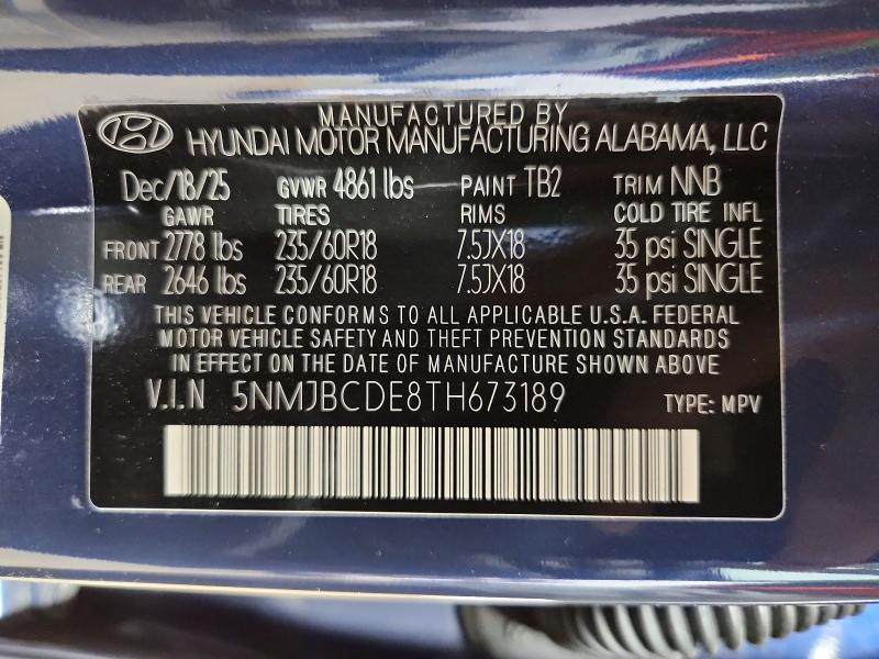 2026 Hyundai Tucson მანქანა იყიდება აუქციონზე, vin: 5NMJBCDE8TH673189, აუქციონის ნომერი: 58528456