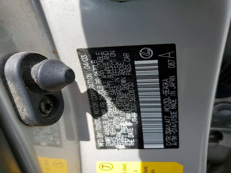 2003 Lexus Es მანქანა იყიდება აუქციონზე, vin: JTHBF30G136008730, აუქციონის ნომერი: 55233306