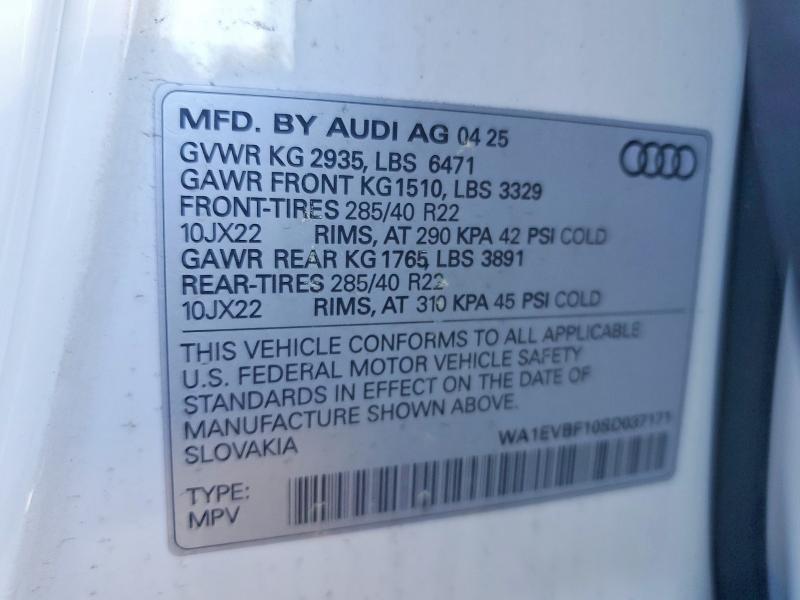 Продажа на аукционе авто 2025 Audi Q8, vin: WA1EVBF10SD037171, номер лота: 57643706