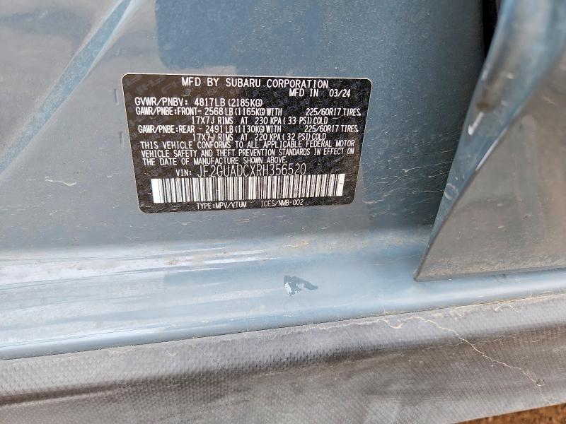 2024 Subaru Crosstrek მანქანა იყიდება აუქციონზე, vin: JF2GUADCXRH356520, აუქციონის ნომერი: 55905206