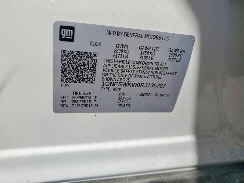 Aukcja sprzedaży 2024 Chevrolet Traverse Limited, vin: 1GNESWKW0RJ135787, numer aukcji: 56502796