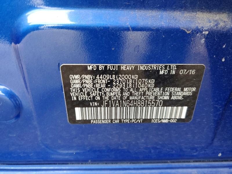 Aukcja sprzedaży 2017 Subaru Wrx, vin: JF1VA1N64H8815570, numer aukcji: 56876726