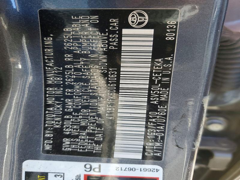 2012 Toyota Camry მანქანა იყიდება აუქციონზე, vin: 4T1BF1FK6CU610631, აუქციონის ნომერი: 57134786