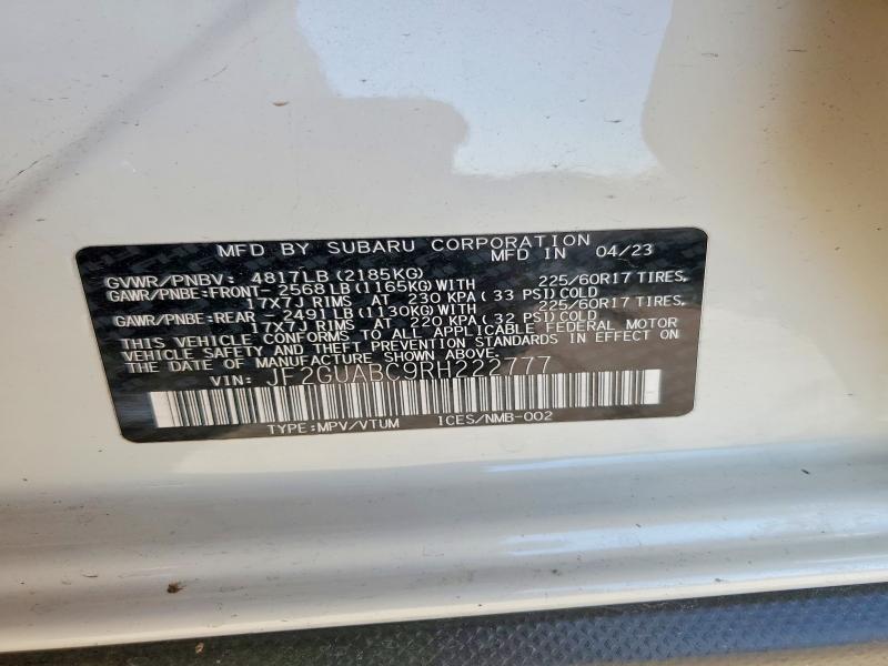 Aukcja sprzedaży 2024 Subaru Crosstrek, vin: JF2GUABC9RH222777, numer aukcji: 57940176