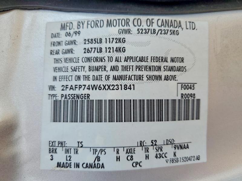 Продажа на аукционе авто 1999 Ford Crown Victoria, vin: 2FAFP74W6XX231841, номер лота: 55421506