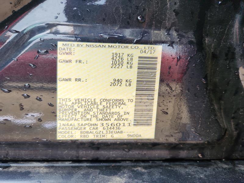 56160746 :رقم المزاد ، 1N4AL3AP0HN356011 vin ، 2017 Nissan Altima مزاد بيع