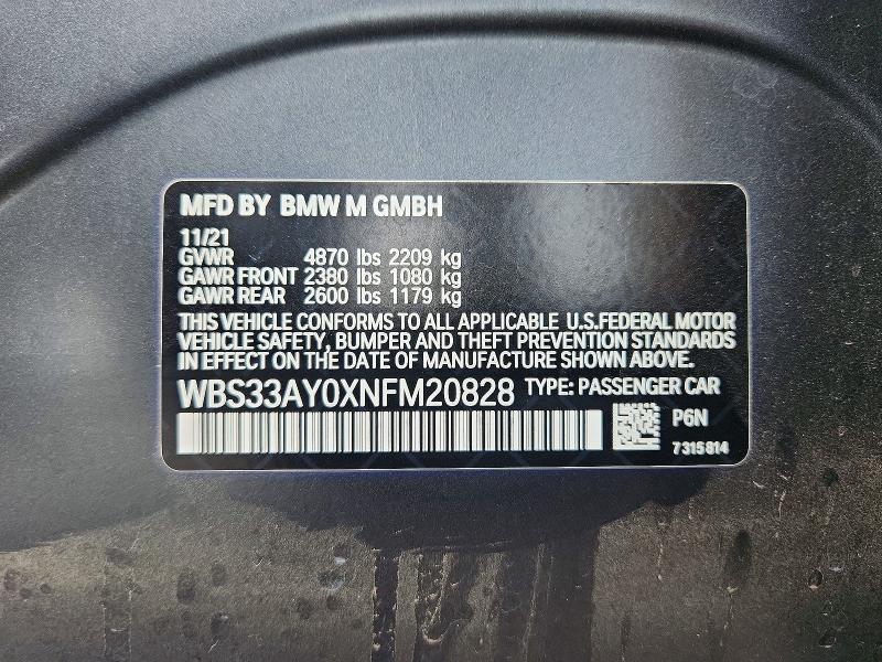 Продажа на аукционе авто 2022 Bmw M3, vin: WBS33AY0XNFM20828, номер лота: 57946136