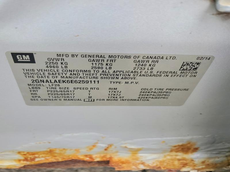 Aukcja sprzedaży 2014 Chevrolet Equinox, vin: 2GNALAEK6E6259111, numer aukcji: 55685146