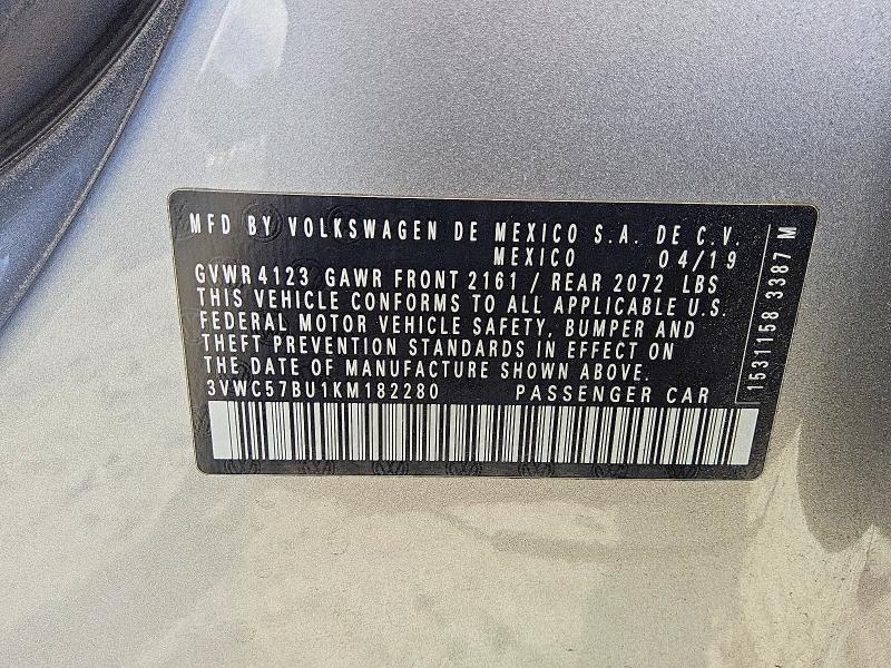 2019 Volkswagen Jetta მანქანა იყიდება აუქციონზე, vin: 3VWC57BU1KM182280, აუქციონის ნომერი: 58450136