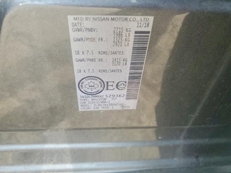 56468486 :رقم المزاد ، 5N1DL0MMXKC529362 vin ، 2019 Infiniti Qx60 مزاد بيع