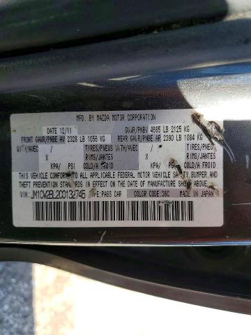57056656 :رقم المزاد ، JM1CW2BL2C0132745 vin ، 2012 Mazda 5 مزاد بيع