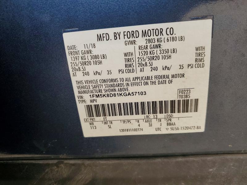 Aukcja sprzedaży 2019 Ford Explorer, vin: 1FM5K8D81KGA57103, numer aukcji: 56651986