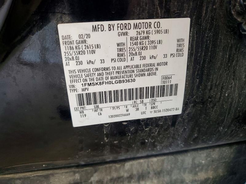 Продаж на аукціоні авто 2020 Ford Explorer, vin: 1FMSK8FH0LGB93630, номер лоту: 57904376