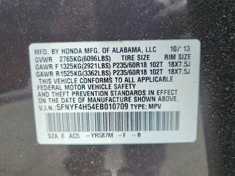 Продажа на аукционе авто 2014 Honda Pilot, vin: 5FNYF4H54EB010709, номер лота: 56508266