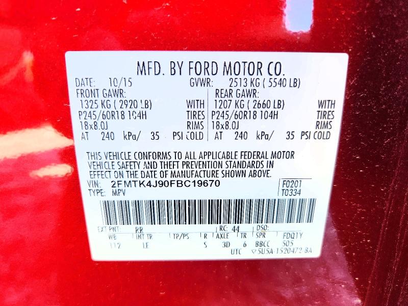 2015 Ford Edge მანქანა იყიდება აუქციონზე, vin: 2FMTK4J90FBC19670, აუქციონის ნომერი: 55631856