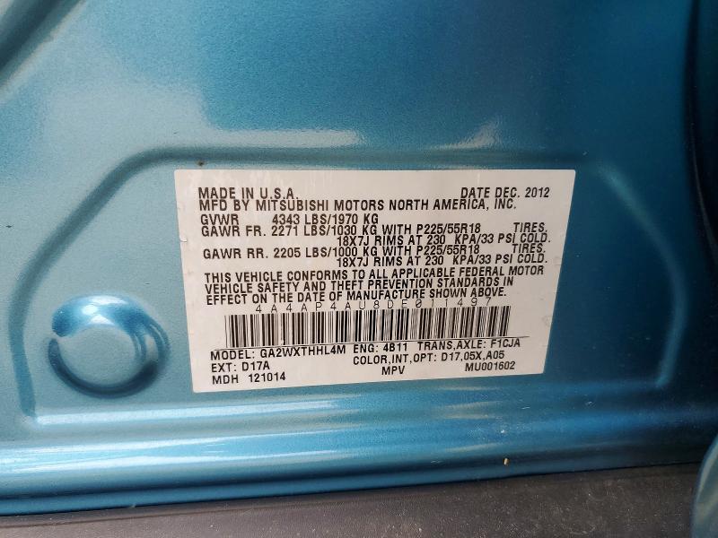 2013 Mitsubishi Outlander Sport მანქანა იყიდება აუქციონზე, vin: 4A4AP4AU8DE011497, აუქციონის ნომერი: 57835786