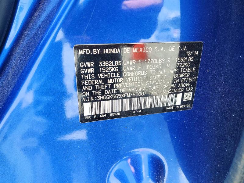 58105036 :رقم المزاد ، 3HGGK5G5XFM762007 vin ، 2015 Honda Fit مزاد بيع
