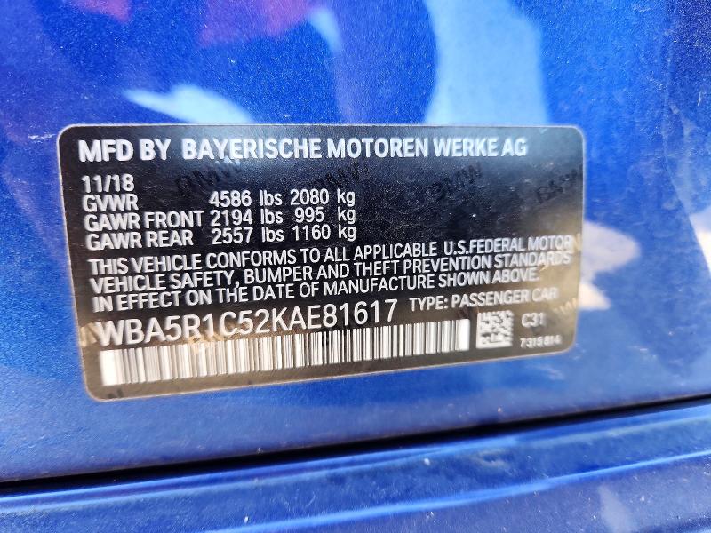 2019 Bmw 330i მანქანა იყიდება აუქციონზე, vin: WBA5R1C52KAE81617, აუქციონის ნომერი: 57395116