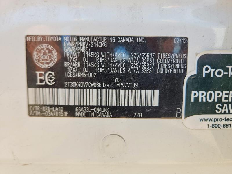 Aukcja sprzedaży 2012 Toyota Rav4, vin: 2T3DK4DV7CW068174, numer aukcji: 57220516