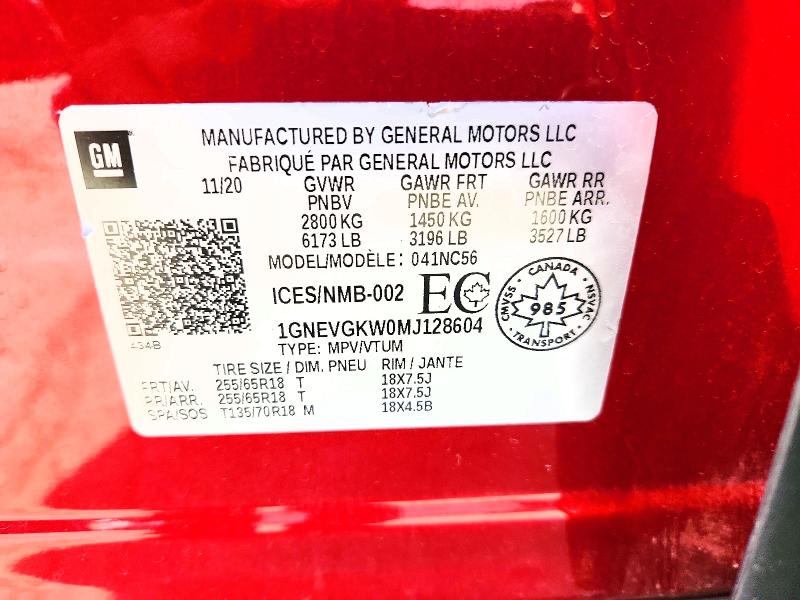 55542406 :رقم المزاد ، 1GNEVGKW0MJ128604 vin ، 2021 Chevrolet Traverse مزاد بيع