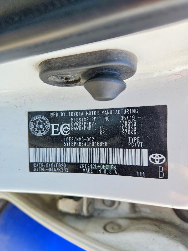 2020 Toyota Corolla მანქანა იყიდება აუქციონზე, vin: 5YFBPRBE4LP016858, აუქციონის ნომერი: 53901226