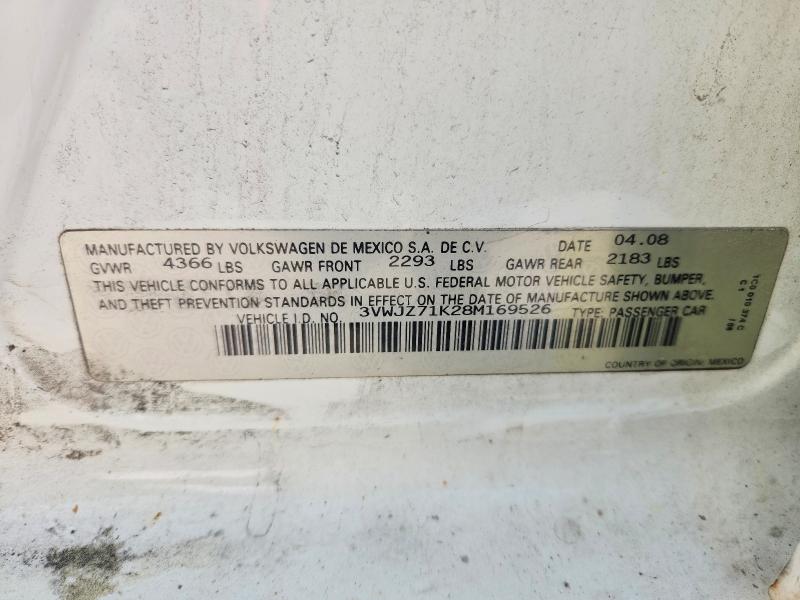 Продажа на аукционе авто 2008 Volkswagen Jetta, vin: 3VWJZ71K28M169526, номер лота: 57785696