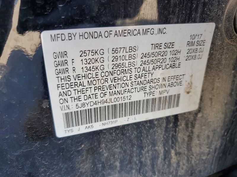 Продаж на аукціоні авто 2018 Acura Mdx, vin: 5J8YD4H94JL001512, номер лоту: 54554156