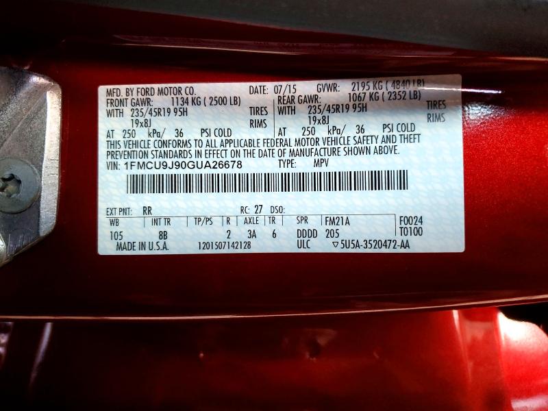 Продажа на аукционе авто 2016 Ford Escape, vin: 1FMCU9J90GUA26678, номер лота: 57921136